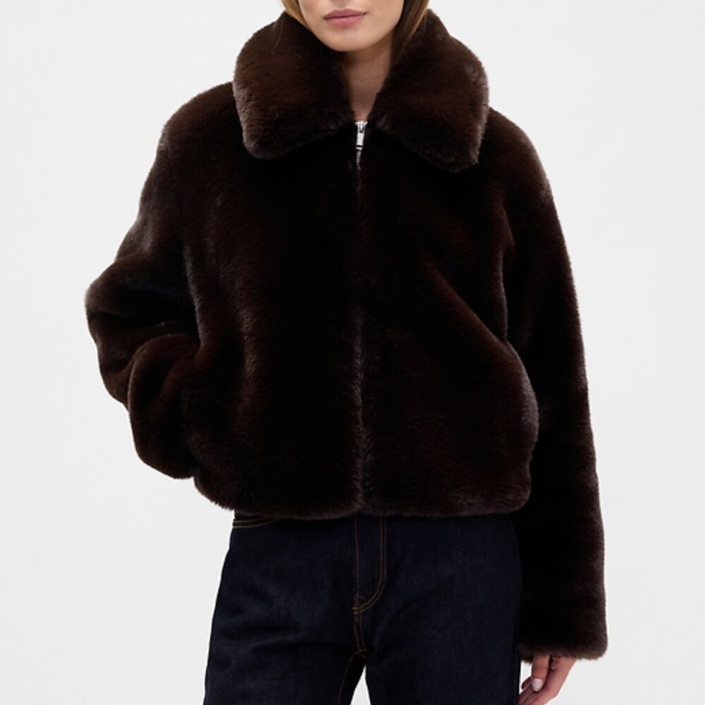 GAP Factory Women's Relaxed Faux-Fur Jacket in Brown- Size S- New!